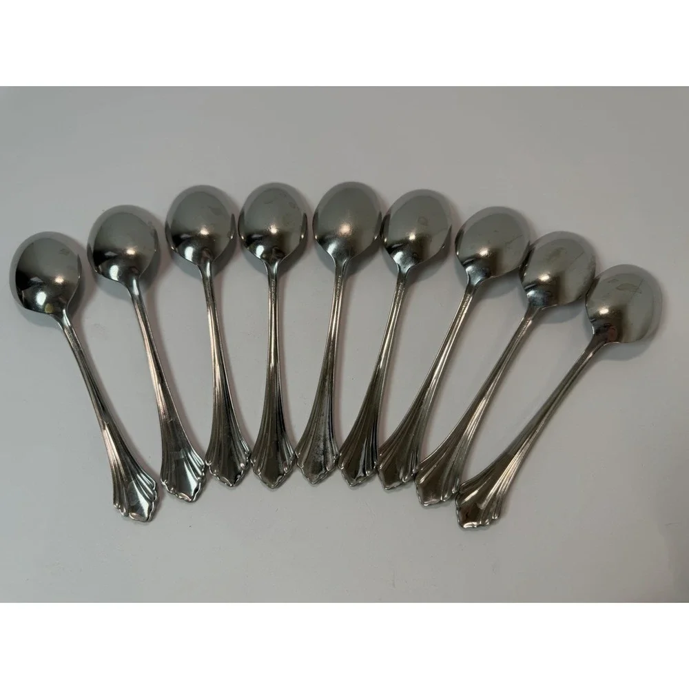 9 Oval Soup Spoons BANCROFT by Oneida Stainless Steel Flatware USA 6 7/8